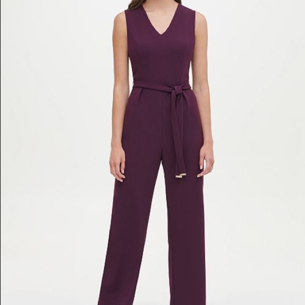 TOMMY HILFIGER Women’s Belted V Neck Jumpsuit